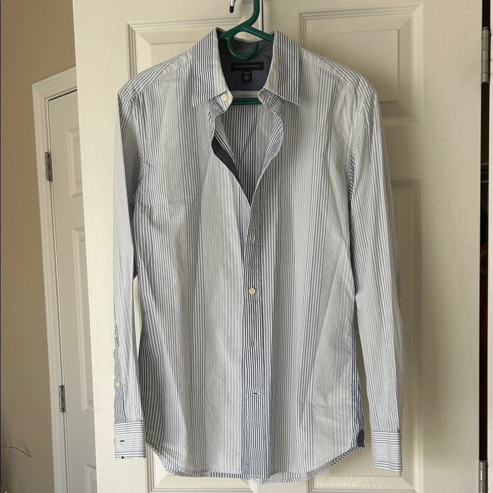 Banana Republic Blue and White Striped Casual Shirt